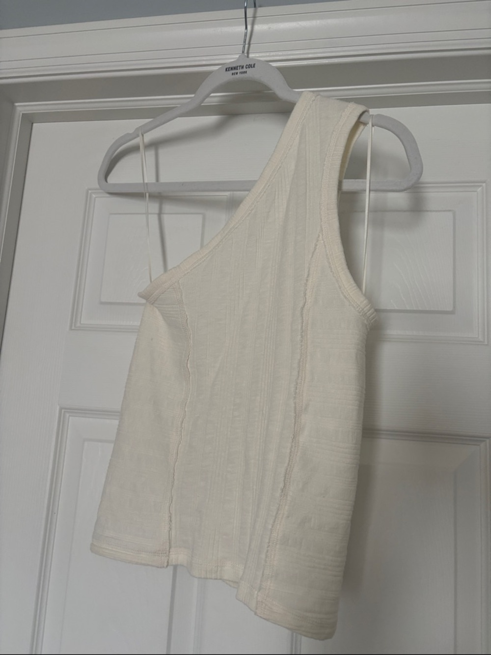 Anthropologie Pilcro Asymmetric One-Shoulder Cream Ribbed Tank Size S NWOT